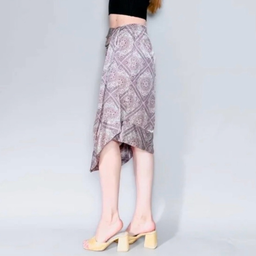 Zimmermann Silk Print Faux Wrap Skirt Size 1 | Light Blue Lavender - Picture 4 of 9